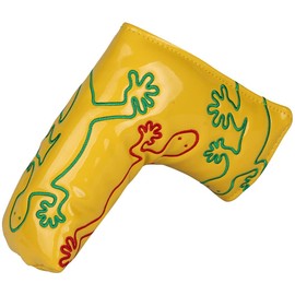Scotty Cameron Pin-Type Magnetic Closure Putter Cover with Embroidered Gecko, Orange, Yellow, Green, Crimson, Black, White, Silver, Gold, and Pink., yellow