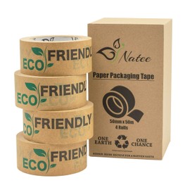NATEE® Paper Packaging Tape | Fully Recyclable Tapes | Eco-Friendly Printed Kraft Paper for Packing Parcels and Boxes | Brown Paper Packaging for Moving House | Strong Sticky Roll 50m x 50mm | 4 Rolls
