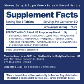 BodyHealth PerfectAmino (300 Tablets) Essential Amino Acid Supplement with BCAA and EAA, Muscle Recovery, Boost Energy & Stamina, 99% Utilization, Vegan Branched Chain Protein Pre/Post Workout