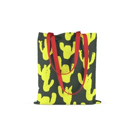 Le Jardin du Lin Bedruckte Einkaufstasche mit Roten Langen Henkeln, Wiederverwendbare, Tasche, Faltbar, ​Stofftasche, Größe: 34 x 40 Cm