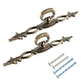 AUXBC 6.3”/160mm Antique Cabinet Drawer Pulls, Vintage Style Bronze Cabinet Handle Pulls Decorative Cabinet Knobs for Cupboard Cabinet, Dresser, Drawer, Wardrobe, 2PCS