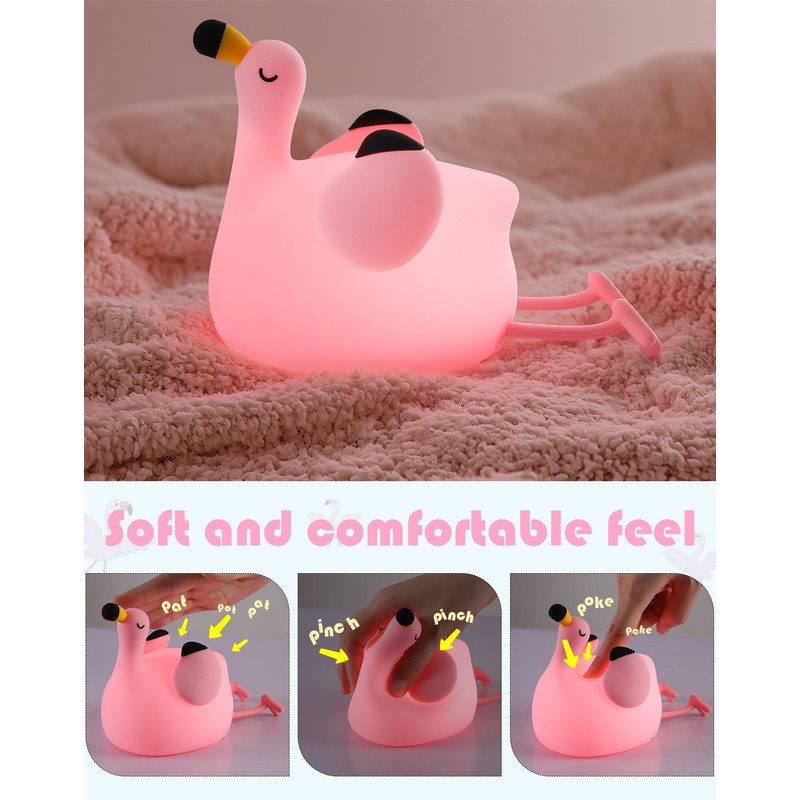 YISUN Flamingo Night Light for Kids, Soft Silicone Nursery Night