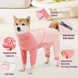 Parderry Dog Recovery Suit for Surgery Dog Onesie for Female and Male E-Collar Alternative Anti Shedding Pajamas Long Sleeve Claming Bodysuit Pink S