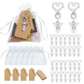 30 Llaveros ángel con 30 bolsas de organza para regalo y etiquetas de agradecimiento y Tarjeta de felicitación en blanco,Bautizo Boda Invitado Agradecimiento Regalo Regalo de cumpleaños