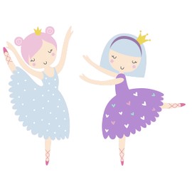 Two Fairy Girls with Shining Star and Butterflies Vinyl Wall Decal - Mystical and Magical Adventures of Pixie Sprite for Nursery Wall Decoration - Creative Dancing Ballet Gnomes Artwork for Girl's Bedroom Wall Decor - 20" x 15"