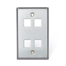Leviton QUICKPORT Wallplate, Single Gang, 4-Port, Stainless Steel, 43080-1S4