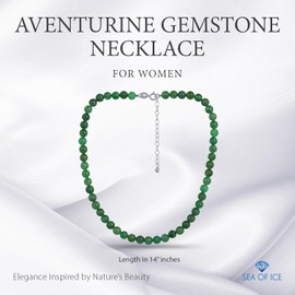 SEA OF ICE Precious Aventurine Gemstone 6mm Round Beads Necklace -14" Plus 2" Extender with Sterling Silver Spring Ring Clasp