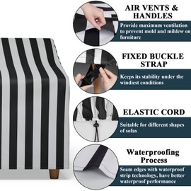 Hptmus Patio Furniture Covers - Patio Sofa Covers Loveseat Outdoor Furniture Cover Waterproof Heavy Duty Outdoor Patio Furniture Covers Patio Couch Cover, 66"W x 34"D x 38"H/Black&White Stripe
