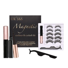 Magnetic eyelash and eyeliner kit, 1 Tube of Magnetic Eyeliner, 5 Pairs of Magnetic Eyelashes, 1 Eyelash Applicator