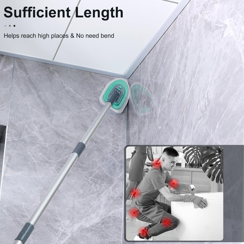 3 in 1 Tile Tub Shower Scrubber,Cleaning Brush with 58"