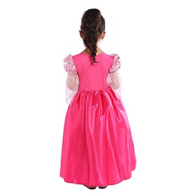 SPUNICOS Toddlers Girls Pink Medieval Princess Costume Ankle Length Dress with Tiara 5-6years