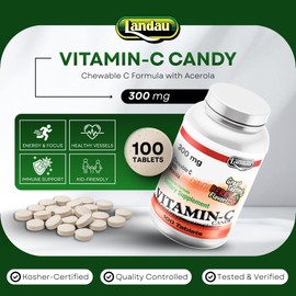 Landau Chewable Vitamin C Candy 300 Mg. Great Tasting Berry Flavor (250Count)