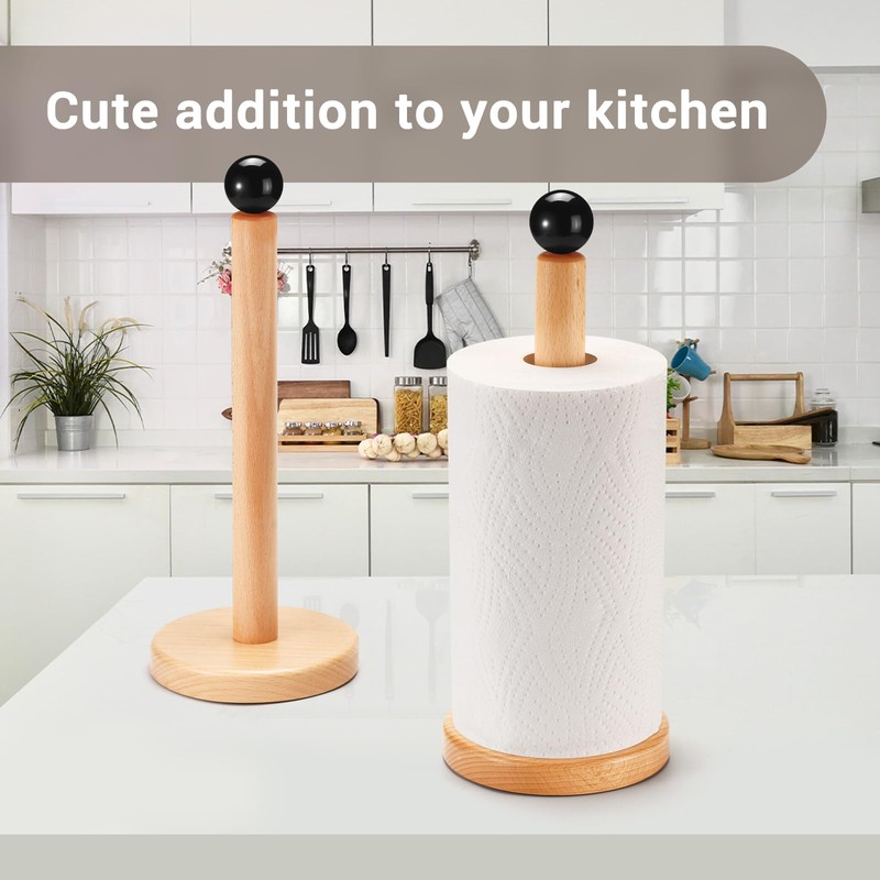Paper Towel Holder, Wooden Kitchen Roll Stand (Black Ball)