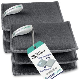 ELEXACLEAN Washing Up Sponge Scouring Sponges (Set of 6, 12 x 10 cm, Dark Grey) Washable - for Reuse with Microfibre - New: Large Version