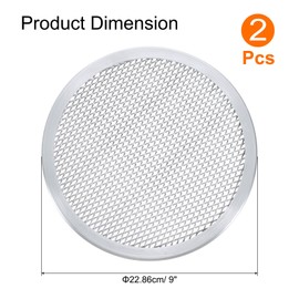 sourcing map 2 Pcs Pizza Screen, 9" Restaurant-Grade Aluminum Round Pizza Baking Screen with Holes Seamless for Pizza Party Kitchen Restaurant Cooking, Silver Tone