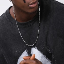 LaSua 30mm Stainless Steel Bar Link Chain Necklace 3 mm Barleycorn Bamboo Shape Chain Necklace for Men Women 23.6 inches graduation gifts