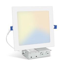 HONZIN 1 Pack 8 Inch Square LED Recessed Lighting, Ultra-Thin Canless Ceiling Light, 5CCT Selectable 2700K/3000K/3500K/4000K/5000K, 20W Dimmable, IC Rated with Junction Box, White Trim