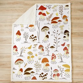 Cute Mushroom Decor Sherpa Blanket Cartoon Mushrooms Fleece Throw Blanket for Kids Room Decor Kawaii Fungus Plush Blanket Wild Mushroom Stuff Leaf Pattern Fuzzy Blanket Zipper Baby 30"x40"