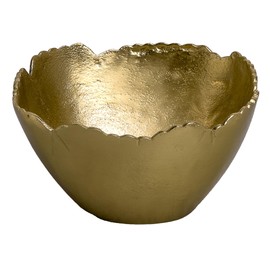 IHI EST. 1986 Free-Form Irregular Scalloped Edge - 7.5 x 4 Inch Textured Gold Aluminum Round Decorative Serving Bowl