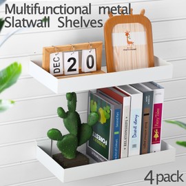 Briwooody 4 Pack Slatwall Shelves, 15.7 x 7.9 Inch Metal Rectangular Slatwall Shelf Organizer Hanging Panel Accessories for Garage Store Room Office Storage Boutiques Retail Display (White)