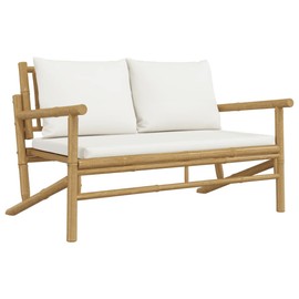 vidaXL Outdoor Garden Patio Chairs with Cream White Cushions - Durable, Lightweight, Bamboo, Comfortable Backrest, Natural Finish