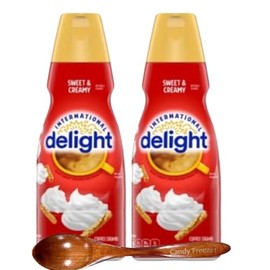 Candy Freezer International-Delight Liquid Coffee Creamer.- Two (2) 32 fl oz Bottles of Creamy Smooth Delightful Coffee Creamer plus Candy Freezer Wooden Spoon (Sweet & Creamy) - Spoon