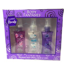 Body Fantasy (1) set Classic Florals Body Spray- Includes Japanese Cherry Blossom, Fresh White Musk and Twilight Mist- Each Bottle is 1.7 oz