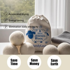 6 Pack Wool Dryer Balls Laundry Reusable Anti Static, Cotton Balls Wool Laundry Balls for Dryer, Reduces Clothing Wrinkles, Natural Fabric Softener Last 1000+ Loads (White, 2.75 in/7 cm)