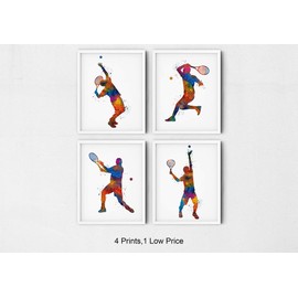 Male Tennis Player Sport Abstract Wall Art 8x10, Set of 4 Ready to Frame Prints Ideal for Teen Boy Bedroom, Club Locker Room, Teachers, Coaches and Fans