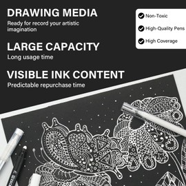 ZSCM 5 Pack White Acrylic Ink Pens for Drawing, Fine Point White Gel Pens, Opaque Acrylic Markers for Black Paper Drawing, Sketching, Illustration, Card Making