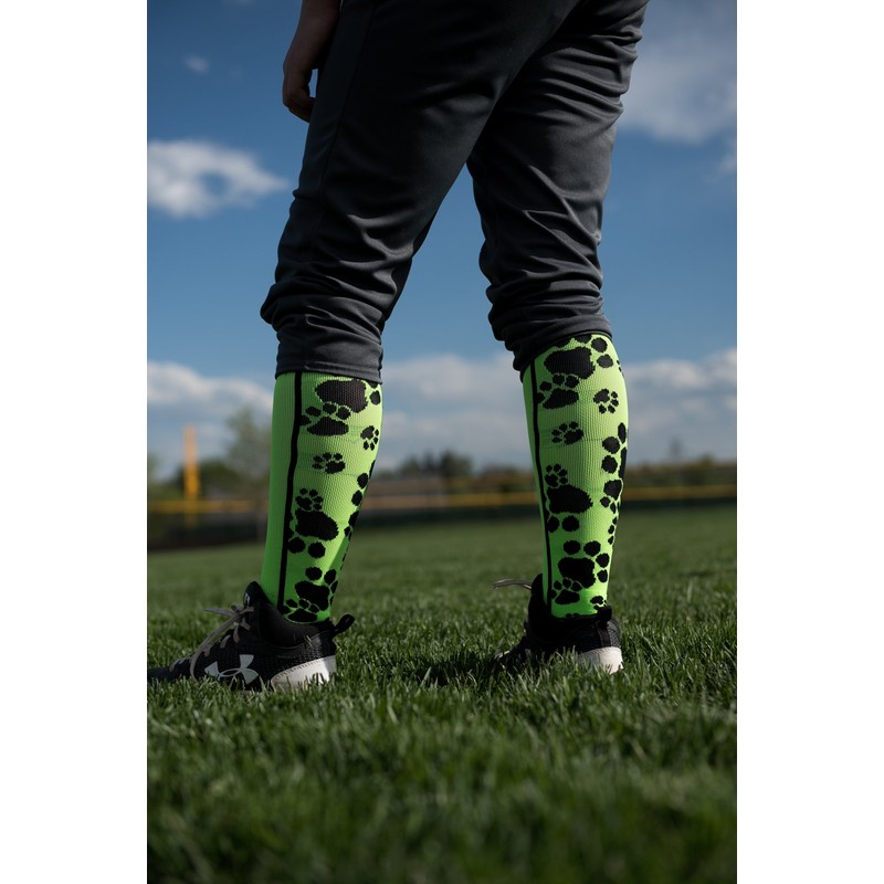Crazy Socks with Paws Over the Calf (Dark Green/White, Medium)