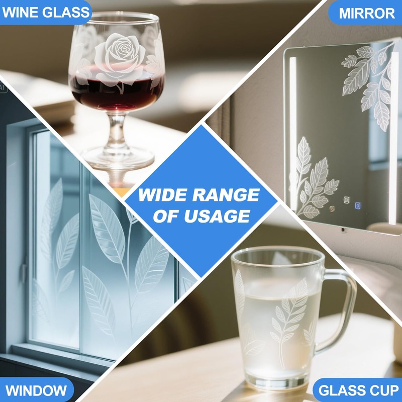 WANJAO Glass Etching Kit, Long-Lasting with Etching Stencils, Gloves Paper