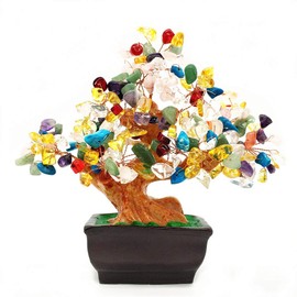 Colorsheng Feng Shui Quartz Crystal Money Tree Bonsai Style Decoration for Luck and Wealth (Multicolor)
