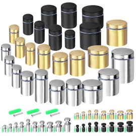 Rustark 12 Sets 1" x 1" Gold Stainless Steel Standoff Screws Advertising Mounting Hardware Wall Mount Glass Standoff Holder for Hanging Acrylic Signs Glass Panel Advertising (25mm Dia. x 25mm L.)