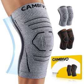 CAMBIVO Knee Support for Men and Women, Pack of 2, Compressed Bandage Knee Support with Side Stabilisers to Relieve Knee Pain, Osteoarthritis Knee, Meniscus and Weight Sports