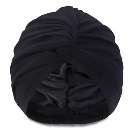 Hat Hut Satin Turban for Women Silk Bonnet Satin Bonnet Sleep Cap for Curly Hair Sleeping Adjustable Head Wrap Twisted Turban (Black)