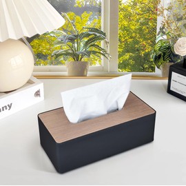 KINGFOM Tissue Case Modern Design Tissue Box Luxury PU Leather 3 Colors for Home & Office Multi-functional Tissue Cover (Black Maple)