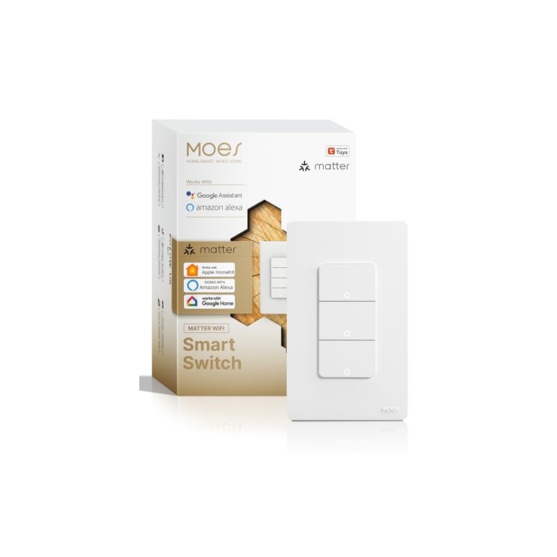 MOES Matter-WiFi Interruptor de luz de 3 botones, requiere neutro