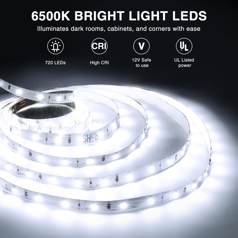 Onforu LED Strip Lights,39.37ft 6000K Dimmable Daylight White Tape Light,12m