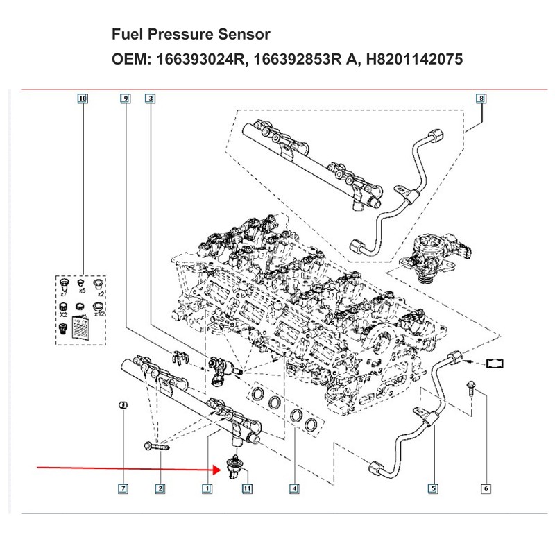 Fuel Pressure Sensor 166393024R Fuel Injection Fuel Rail Pressure Transducer