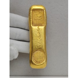 LAOJUNLU Antique Brass Lion Ingot Set - Vintage Hong Kong Gold Style Replicas for Feng Shui Decor, Movie Props & Collectibles with Traditional Chinese Inscriptions (Multiple Styles)