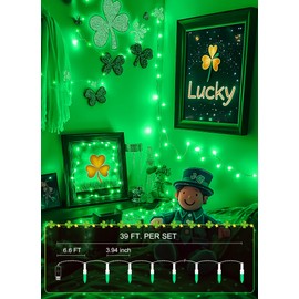 Minetom St. Patrick's Day String Lights - 39 Feet 100 LED Mini Green Lights with Remote, USB Operated Waterproof Tree Lights for Indoor Outdoor Garland Wreath Home Garden Holiday Party Decor