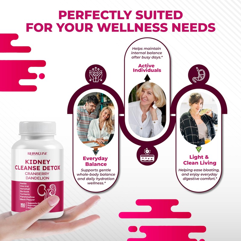 NURAFUSE Kidney Cleanse Detox Cranberry Dandelion - Supports Kidney Function,