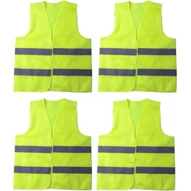 Voarge Pack of 4 High Visibility Safety Vest, 360 Degrees Highly Visible Reflective Safety Vest, for Car, Bike, Motorcycle with High Risk, Washable, Green