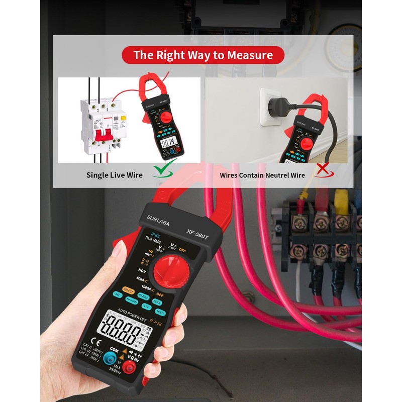 SURLABA Digital Clamp Meter 1000A/2000V AC DC Current Voltage LPF
