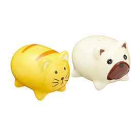 KitchenCraft KCSNPCATDOG Ceramic Dog and Cat-Shaped Novelty Salt and Pepper Shakers - Yellow / Beige (2-Piece Set)