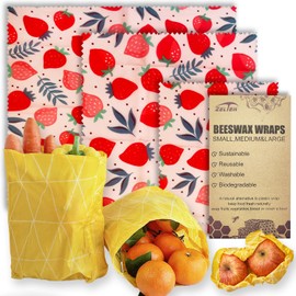 Zelten Beeswax Reusable Food Wraps - (3 Packs, 3 Sizes S,M,L) Plastic and Silicone Free, Eco-friendly Wrap, Wax Paper for Food,Strawberry