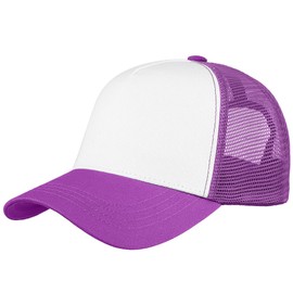 Falari 5-Panel Mesh Baseball Cap, Trucker Hat, Structured Plain Design, Cotton, Adjustable Size - Lavender