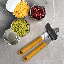 Fackelmann BIO Can Opener, Stainless Steel Function Head With Wood-Fibre Handle, 19.5x8x4.5cm, Silver & Light brown/Orange