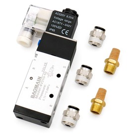 Baomain Pneumatic Solenoid Valve 4V310-10 AC 220V PT 3/8" 2 Position 5 Way Single Coil Pilot-Operated Electric Control with 3 Fitting and 2 muffler (AC 220V)